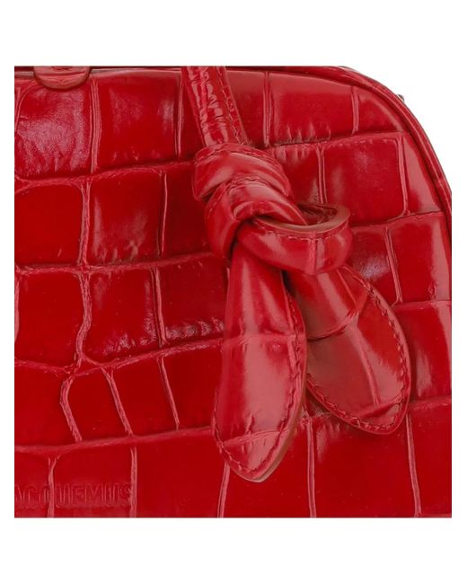 Jacquemus Red Croc-Effect Knotted Clutch Bag