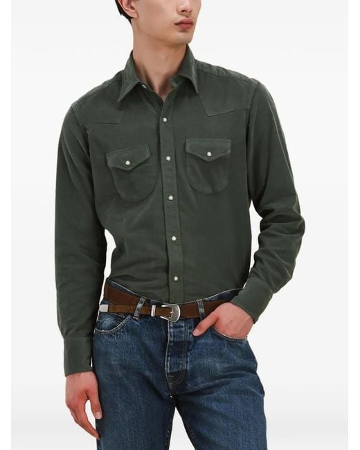 Fortela Green Ntex Corduroy Flap-Pocket Shirt for men