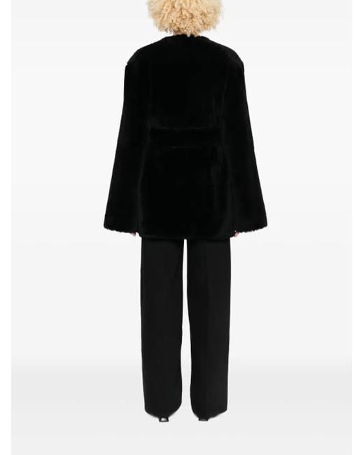 Totême Black Belted Shearling Jacket