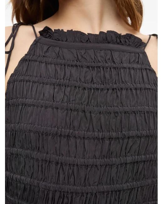 Ganni Black Tie-Strap Smocked Maxi Dress