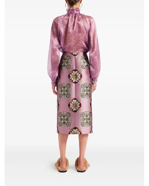 LaDoubleJ Gray Floral-Print Pencil Skirt
