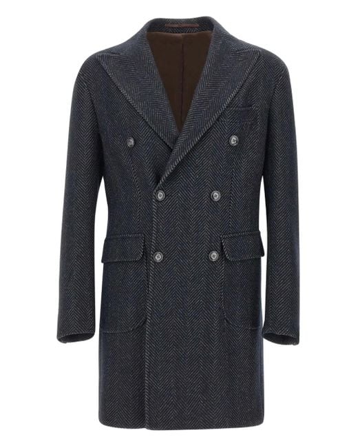 メンズ Barba Napoli ヘリンボーン コート Black