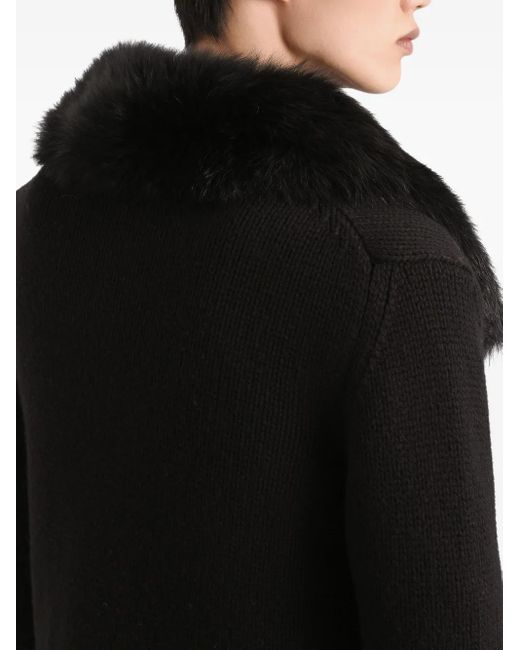 Dolce & Gabbana Black Faux-Fur-Collar Buttoned-Up Cardigan for men