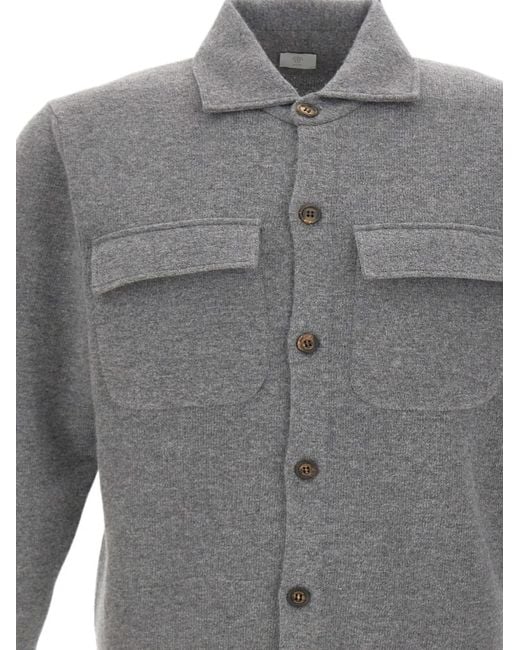 Eleventy Gray Knit Flap-Pocket Shirt for men