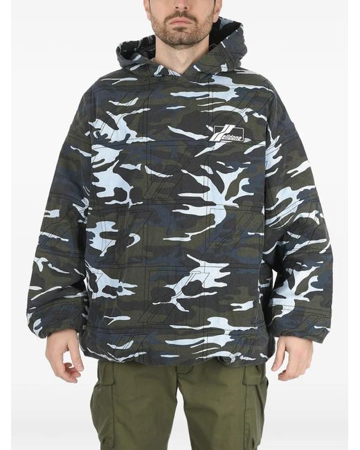 we11done Gray Camouflage Logo-Patch Hoodie for men