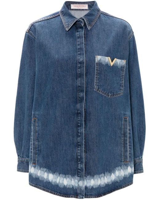Valentino Garavani Blue Vgold-detail Denim Shirt