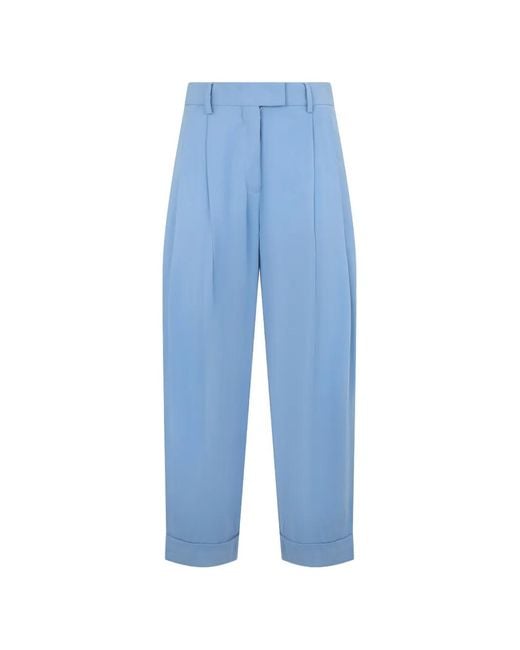 Moorer Blue Pleated High-Waisted Trousers