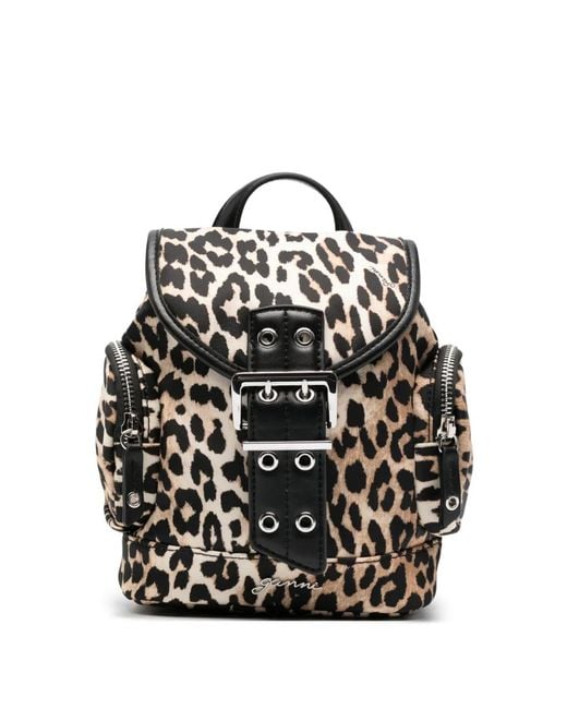 Ganni Black Mini Leopard-print Backpack