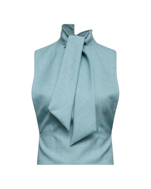 MM6 by Maison Margiela Blue Pussy-Bow Cropped Scarf Top