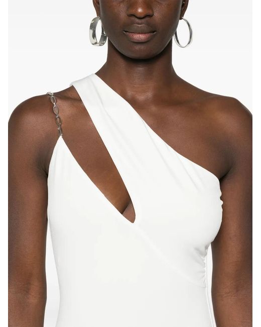 Nissa White One-Shoulder Crepe Gown