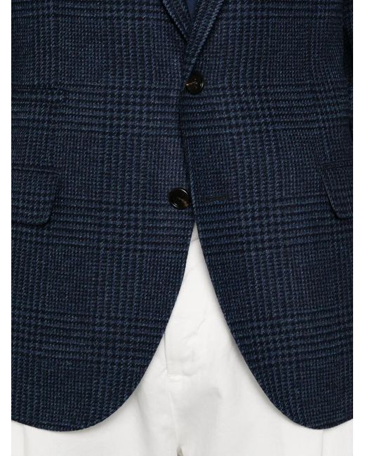 Brunello Cucinelli Blue Check-Pattern Single-Breasted Blazer for men