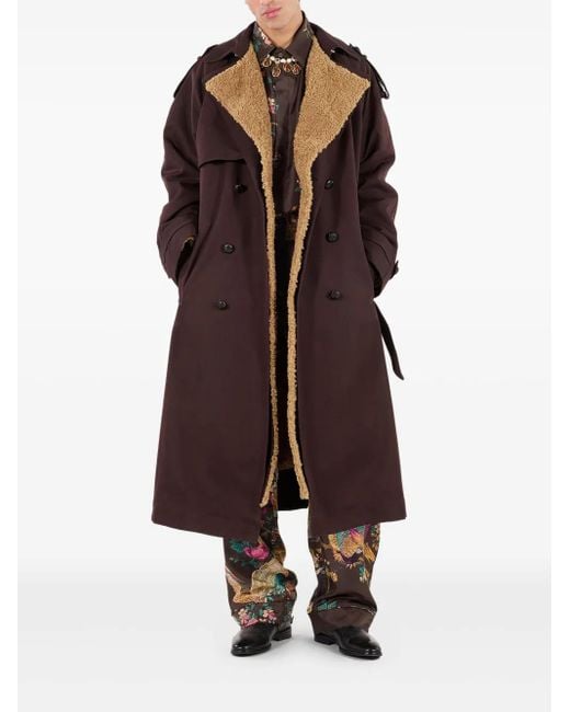 Roberto Cavalli Brown Double-Breasted Shearling-Lined Trench Coat for men