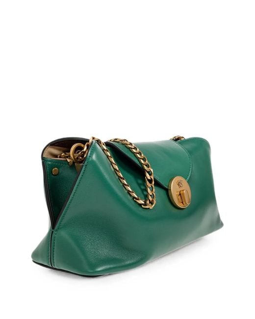 Versace Green Small Logo-Plaque Leather Shoulder Bag