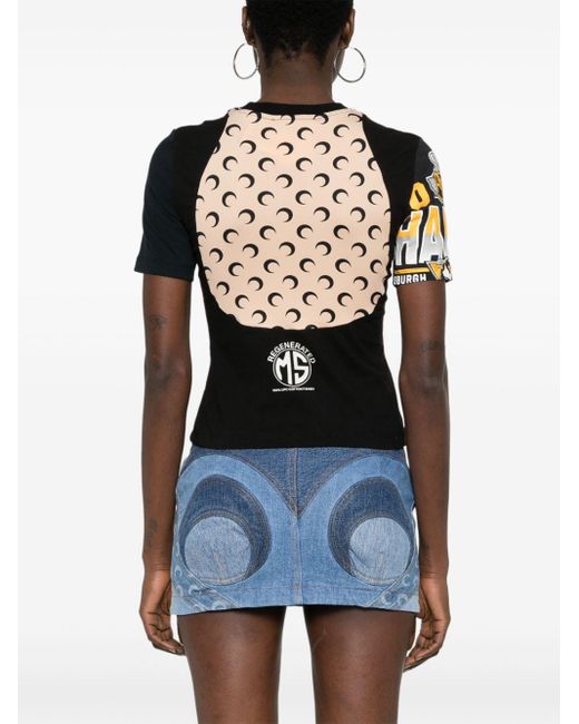 MARINE SERRE Black Regenerated T-Shirt im Patchwork-Look