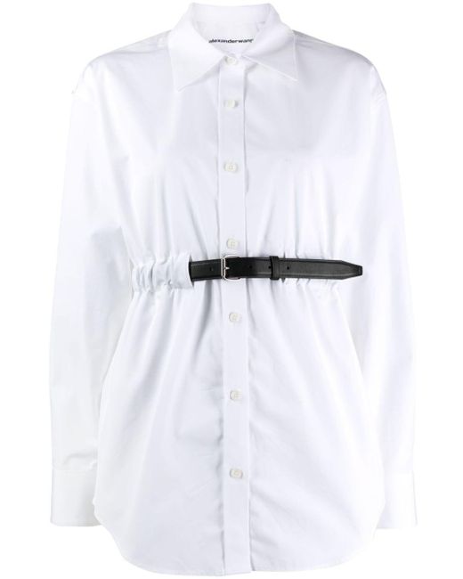 Alexander Wang Belted Cotton Tunic Shirt in White | Lyst UK