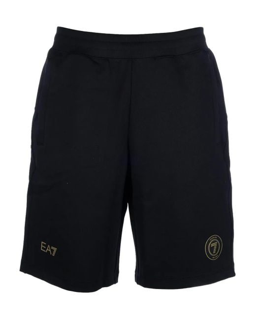 EA7 Black Logo-Patch Track Shorts for men