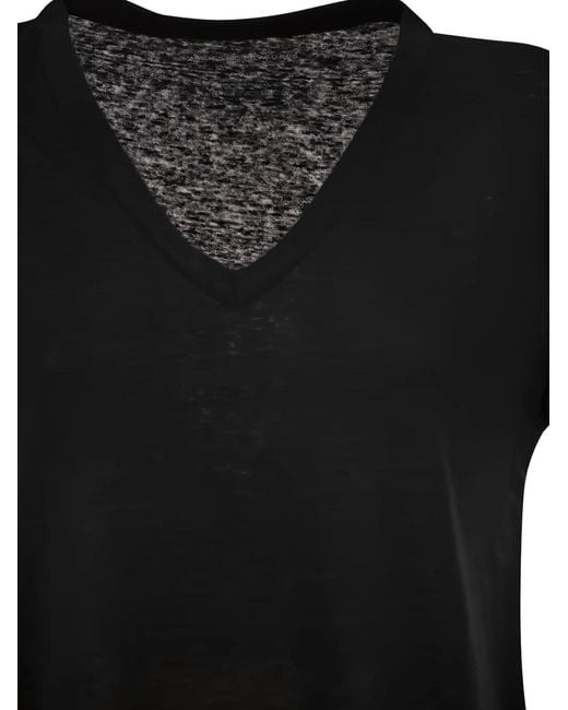 Majestic Filatures Black Slub-Texture V-Neck T-Shirt
