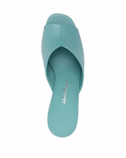 Ferragamo Blue F-Heel Leather Sandals