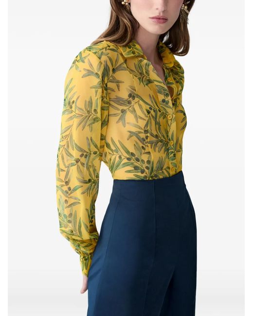 Carolina Herrera Yellow Branch-Print Shirt