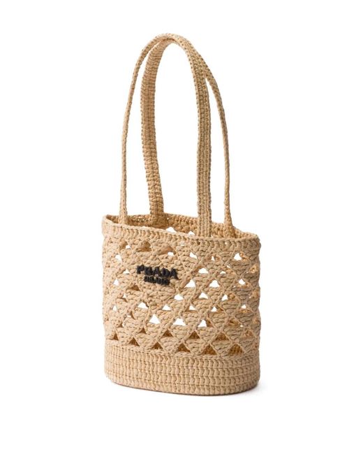 Prada White Logo-Embroidered Crochet Shoulder Bag