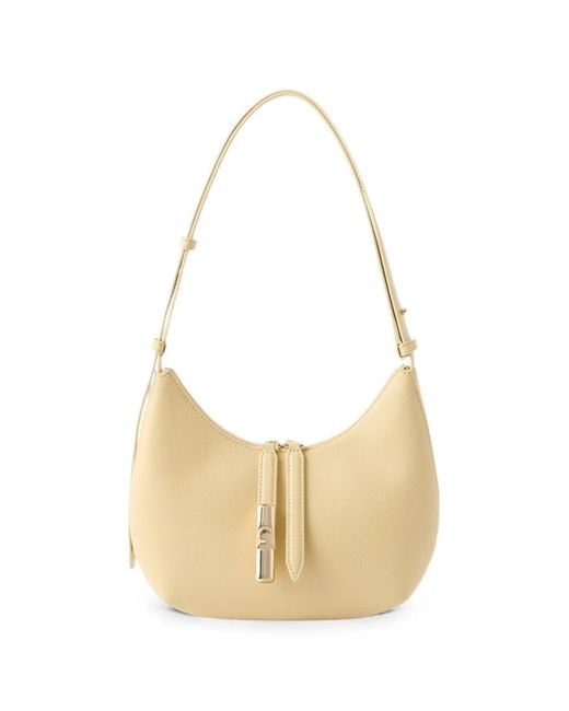 Furla White Goccia Grained Leather Shoulder Bag