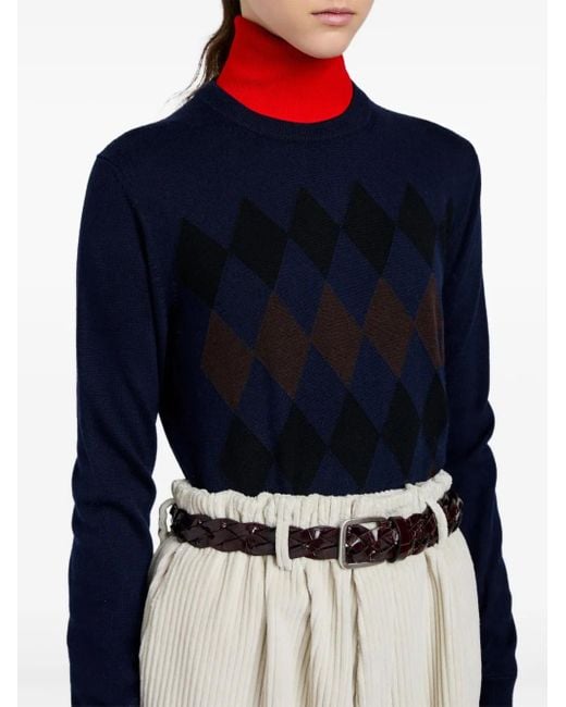 Proenza Schouler Blue Diamond-Pattern Merino Wool-Silk Blend Sweater