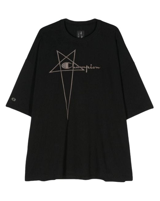 Rick Owens X Champion Black Logo-embroidered T-shirt for men
