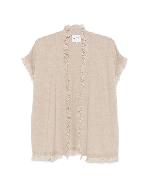 Kujten White Frayed-Trim Short-Sleeve Cardigan