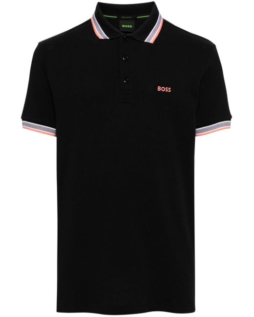 Boss Logo-embroidered polo shirt in Black für Herren
