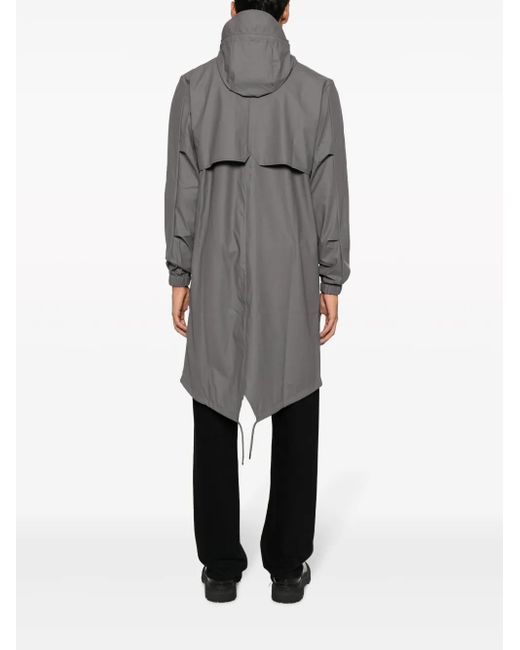 Rains Gray Fishtail Drawstring-Hood Coated Parka for men