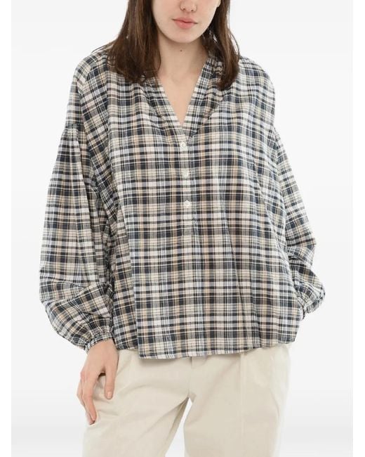 Woolrich Gray Checked V-Neck Blouse