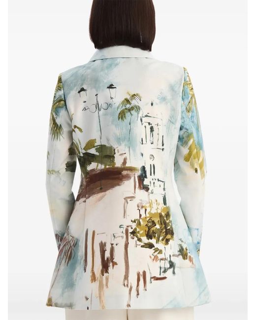 Oscar de la Renta White Dominican Landscape Cotton Poplin Coat
