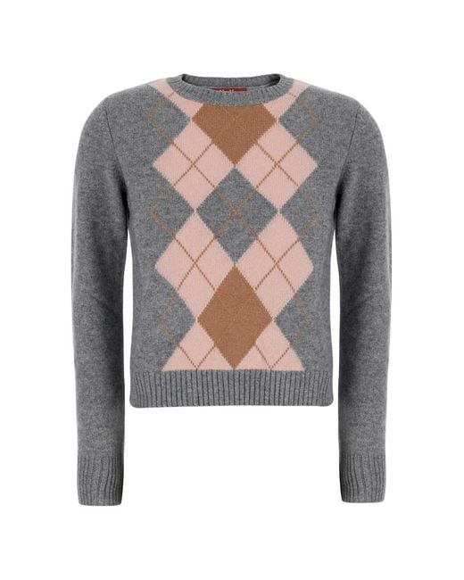 Max Mara White Argyle-Intarsia Knit Sweater