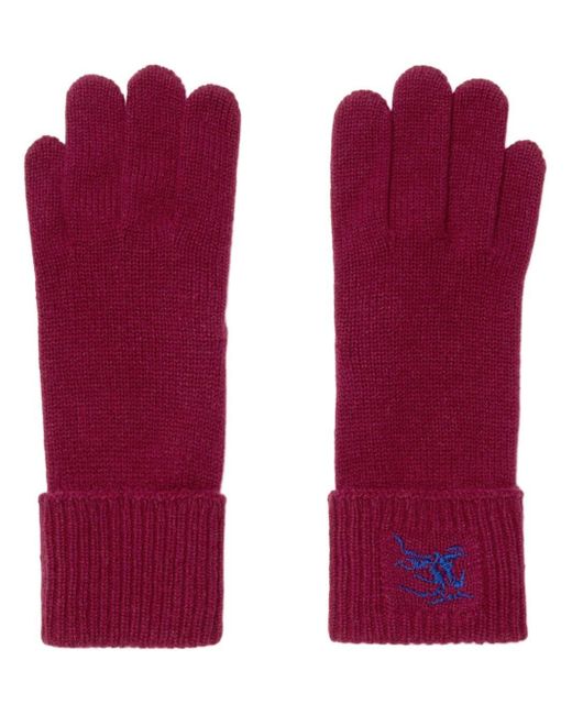 Burberry Purple Ekd-embroidered Cashmere-blend Gloves for men
