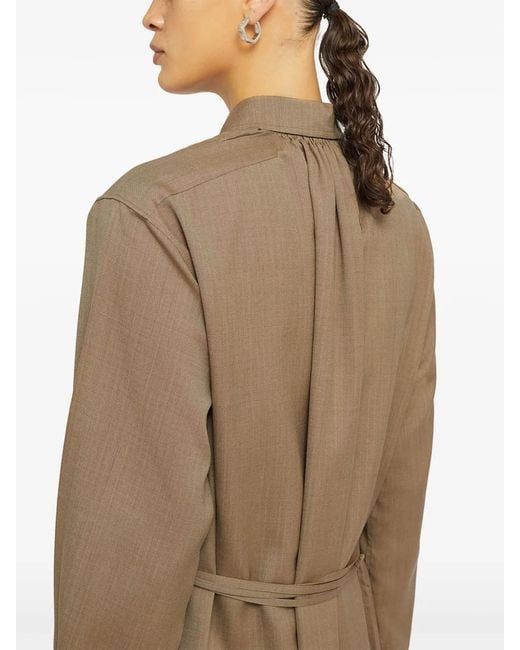 Jil Sander Natural Straight-Point Collar Wool Dress