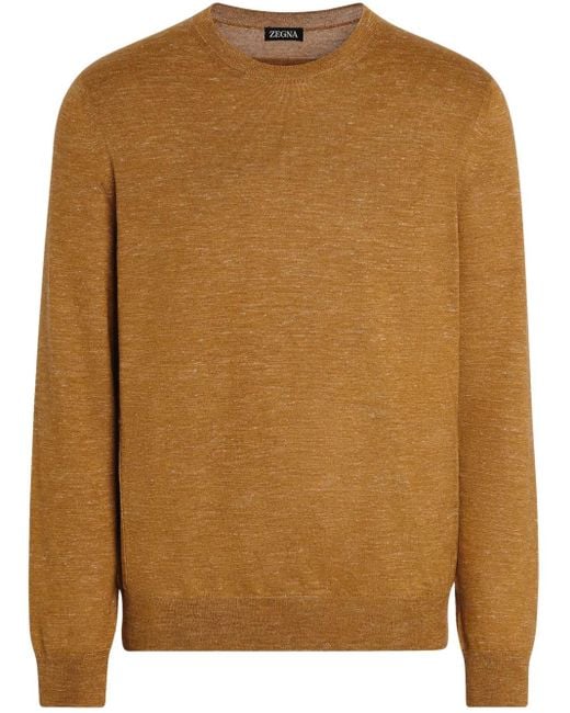 Zegna Brown Mélange Crew-Neck Sweater for men