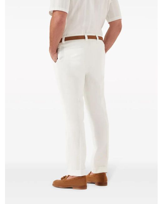 Brunello Cucinelli Linnen Broek Met Geplooid Detail En Toelopende Pijpen in het White voor heren