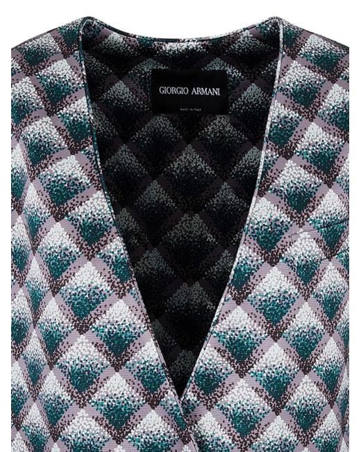 Giorgio Armani Green Geometric-Pattern Single-Breasted Blazer