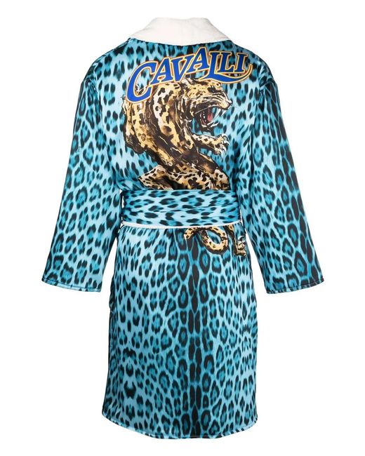 Roberto Cavalli Blue Leopard-Print Robe for men