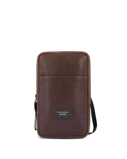 Piquadro Brown Sac Porté Épaule En Cuir À Plaque Logo for men