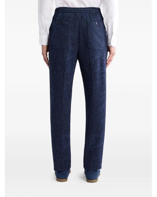 Etro Blue Paisley-Motif Trousers for men