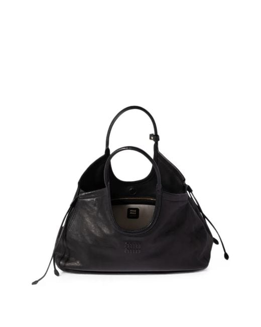 Miu Miu Black Sac À Provisions Ivy En Cuir Nappa