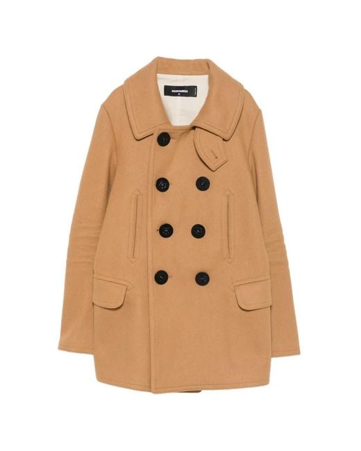 DSquared² Natural Double-Breasted Throat-Latch Coat