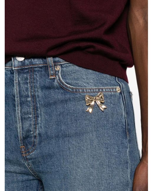 Maje Blue Bow-Embellished Straight-Leg Jeans