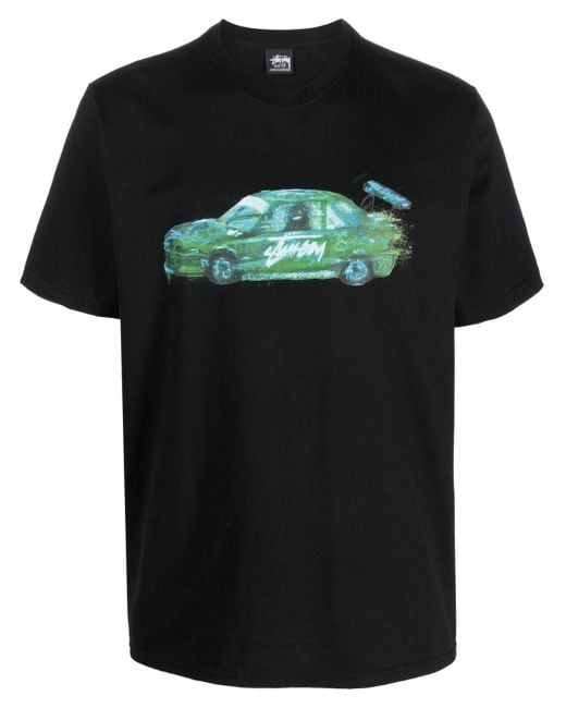 Stussy Black Race Car Cotton T-shirt for men