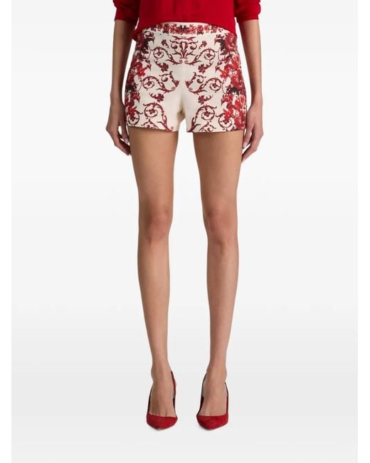 Alice + Olivia Red Hera Floral-Print Shorts