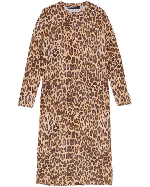 Bimba Y Lola Natural Leopard-Print Midi Dress