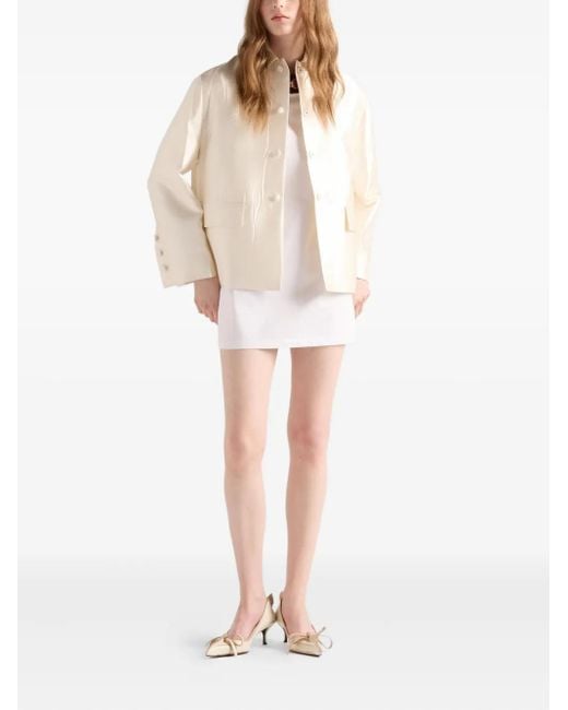 Prada Natural Three-Button Flap-Pocket Jacket