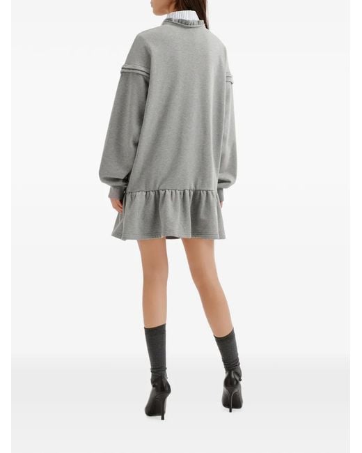 ShuShu/Tong Gray Ruffled-Trim Logo-Embroidered Mini Dress