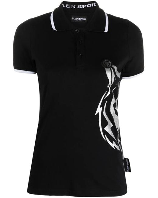 Philipp Plein Black Logo-Print Cotton Polo Shirt